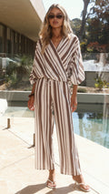 Millie Pants - Taupe/White Stripe