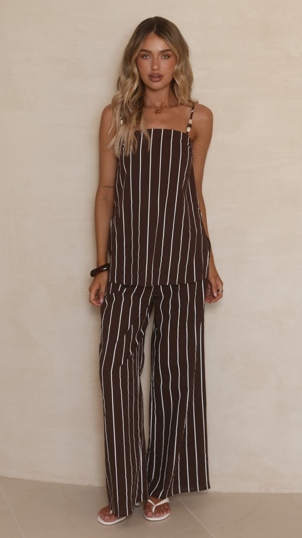 Rubi Top and Pants Set - Choc/White Stripe