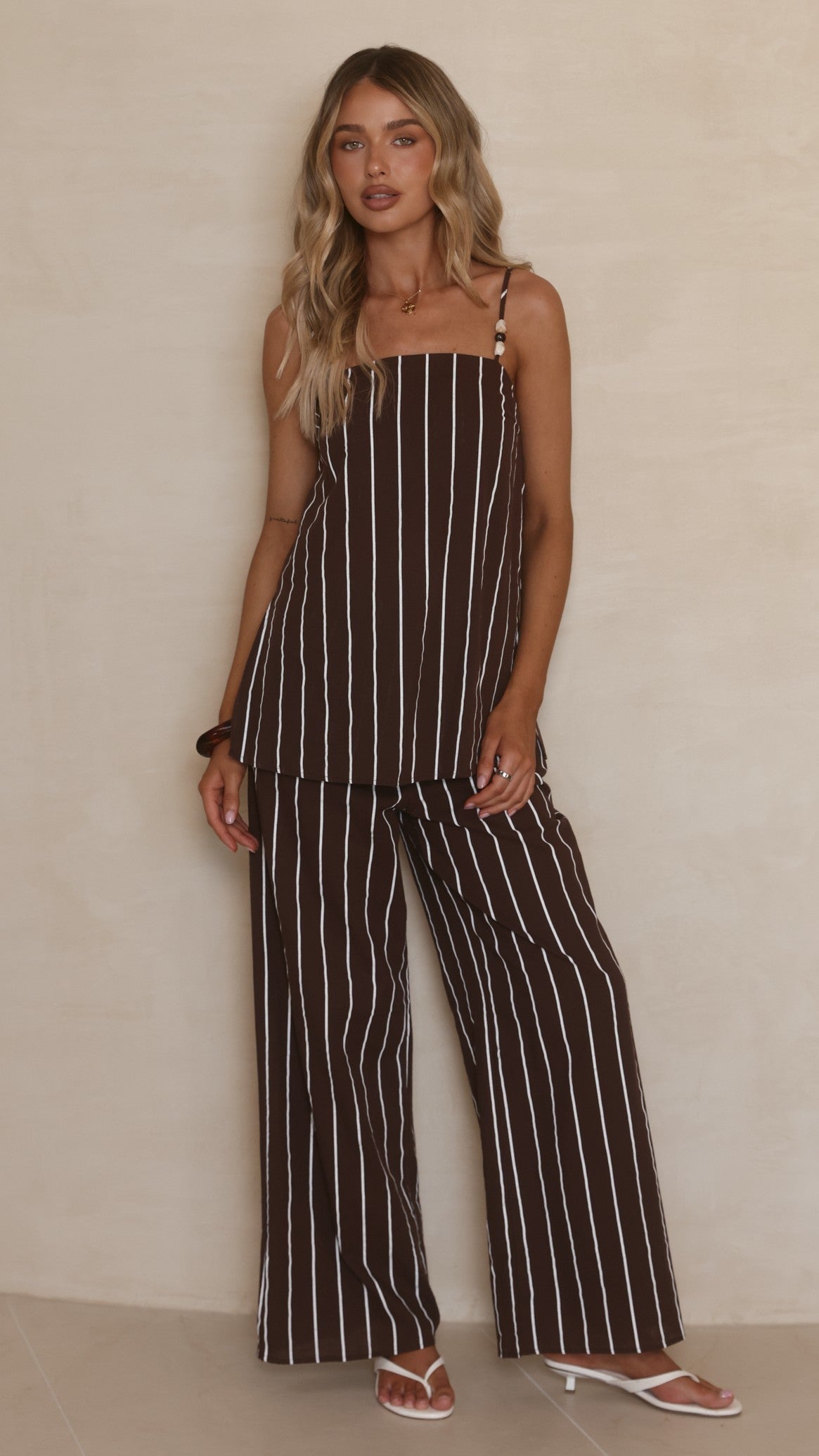 Rubi Top and Pants Set - Choc/White Stripe