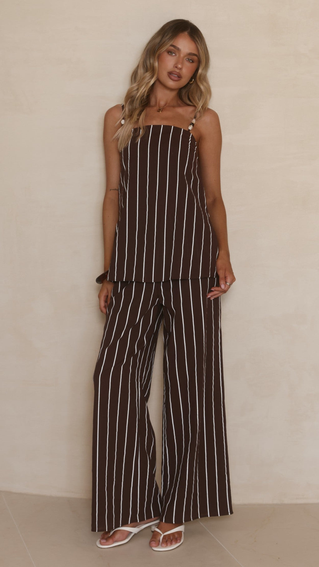 Rubi Top and Pants Set - Choc/White Stripe