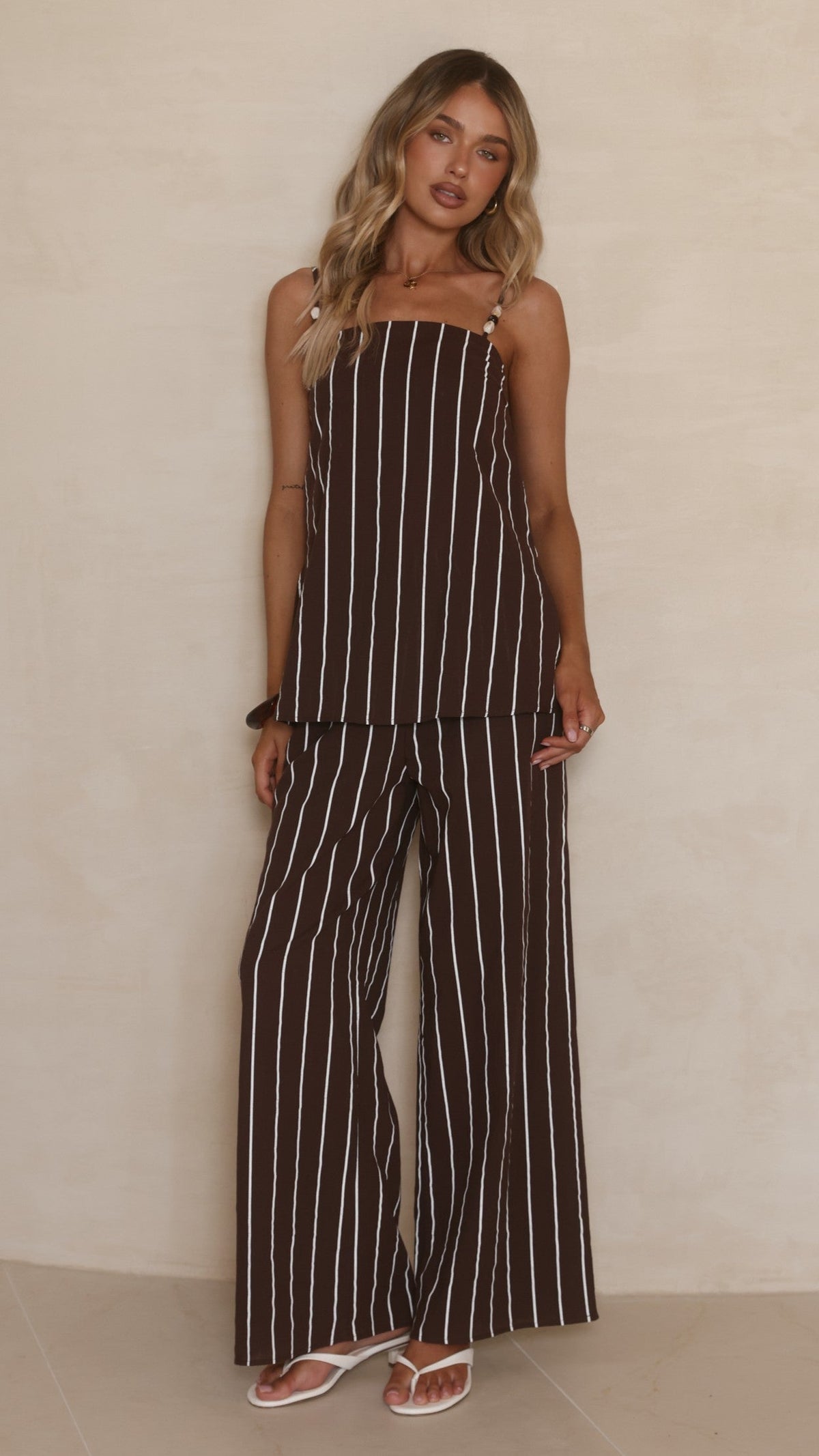 Rubi Top and Pants Set - Choc/White Stripe