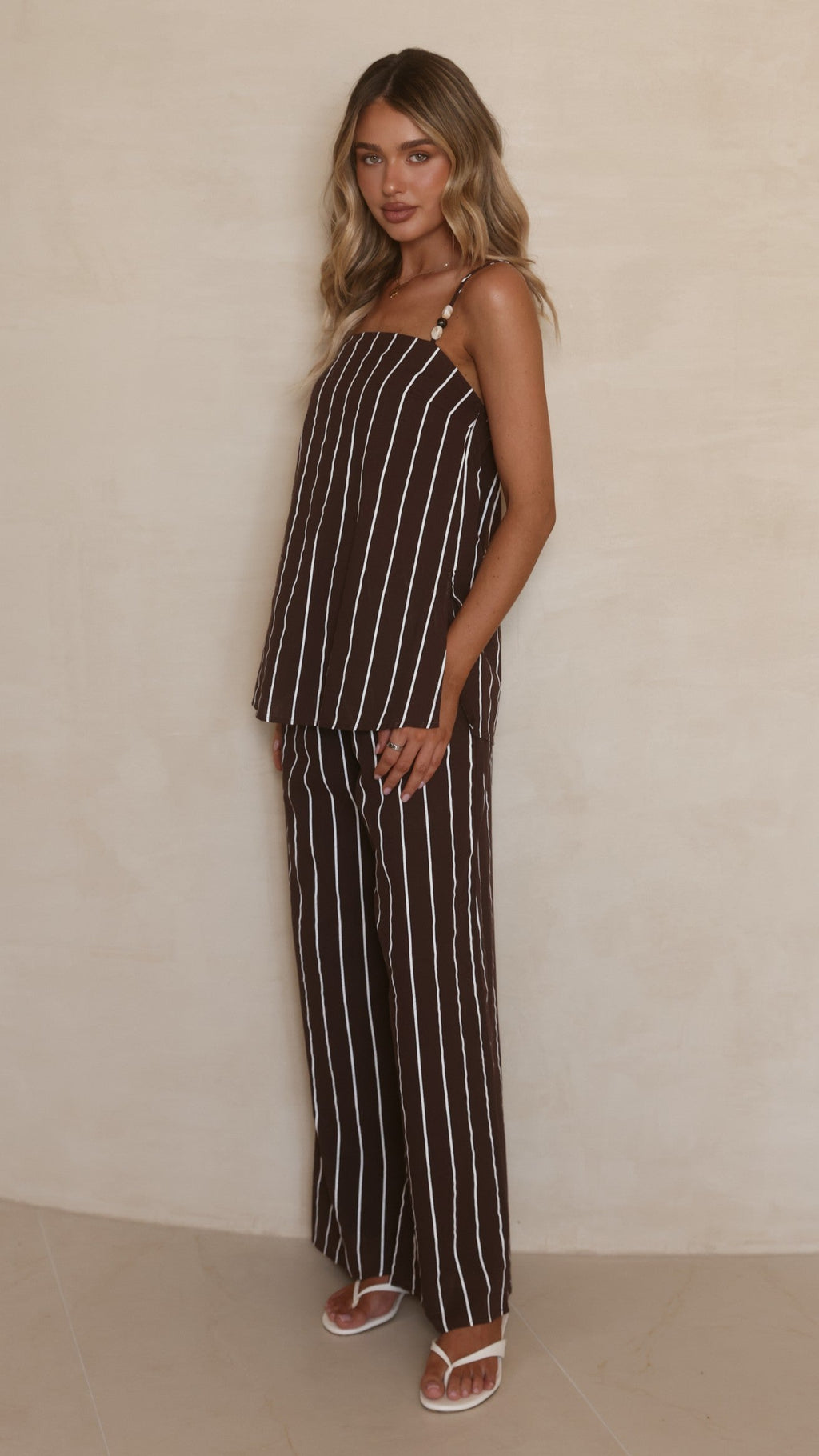 Rubi Top and Pants Set - Choc/White Stripe