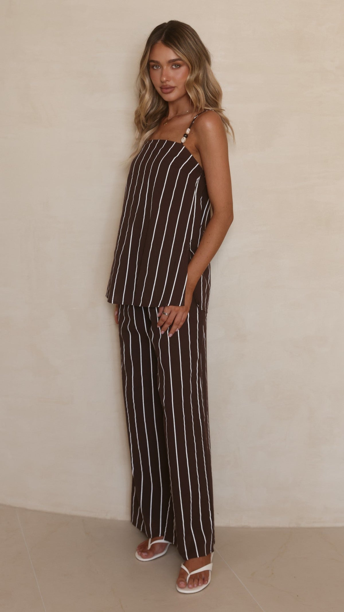 Rubi Top and Pants Set - Choc/White Stripe