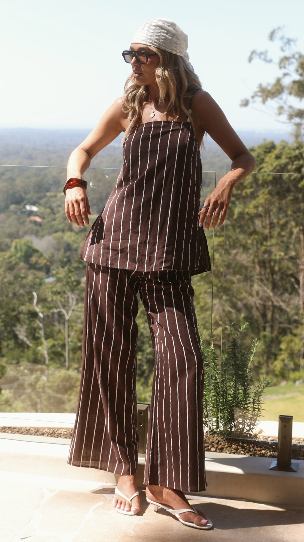 Rubi Top and Pants Set - Choc/White Stripe