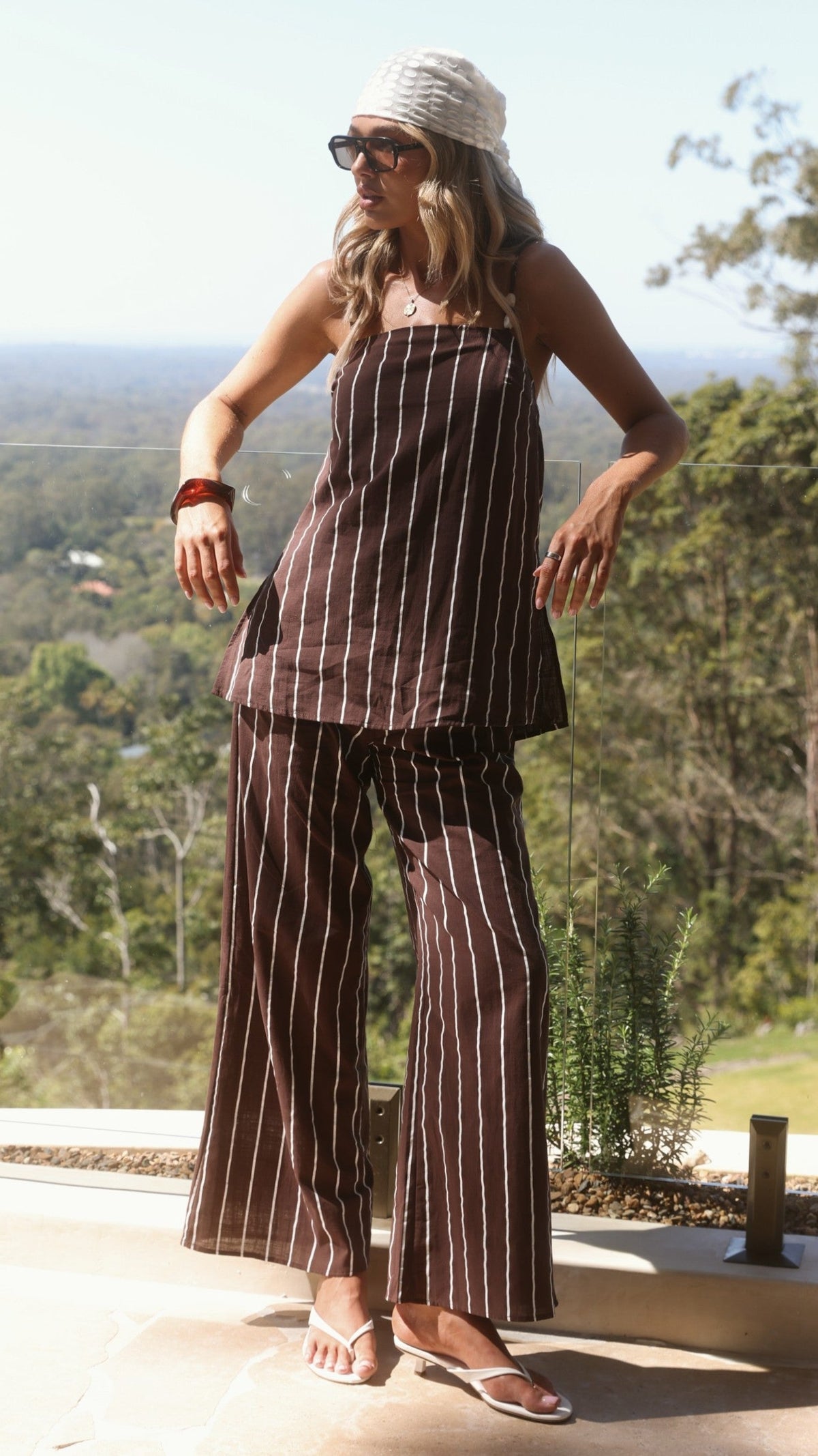 Rubi Top and Pants Set - Choc/White Stripe