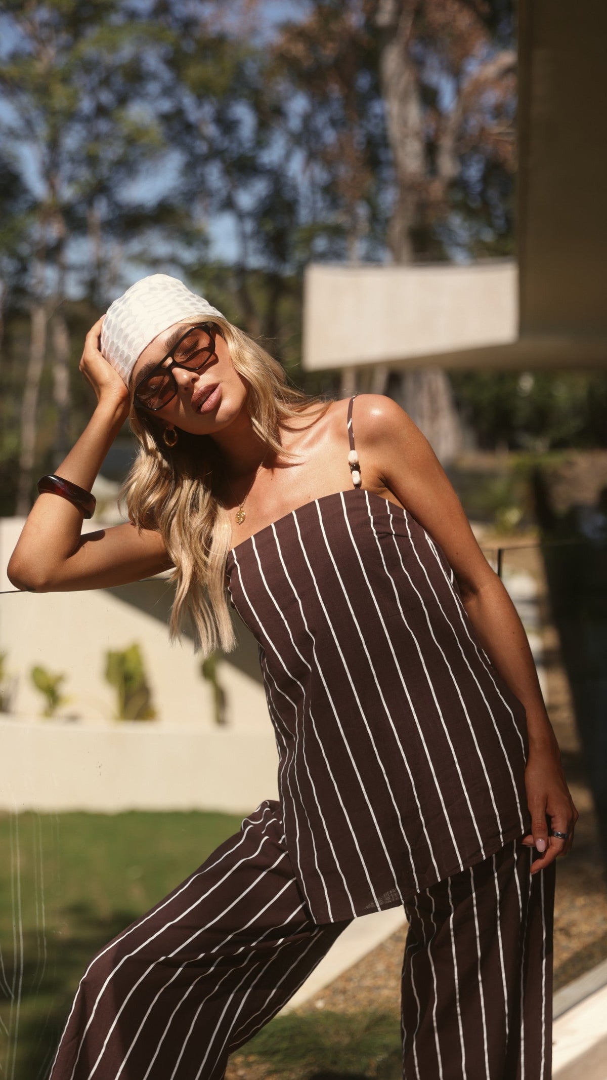 Rubi Top and Pants Set - Choc/White Stripe
