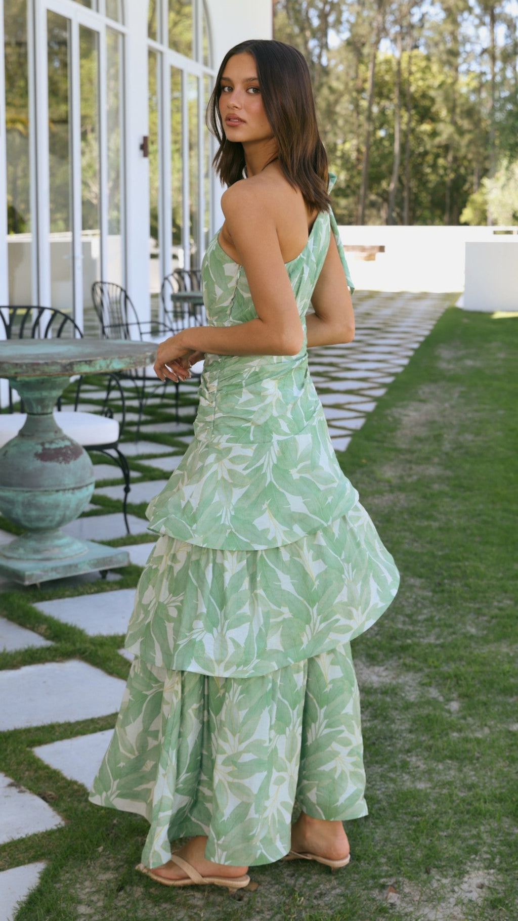 Odilie One Shoulder Maxi Dress - Green Paradise
