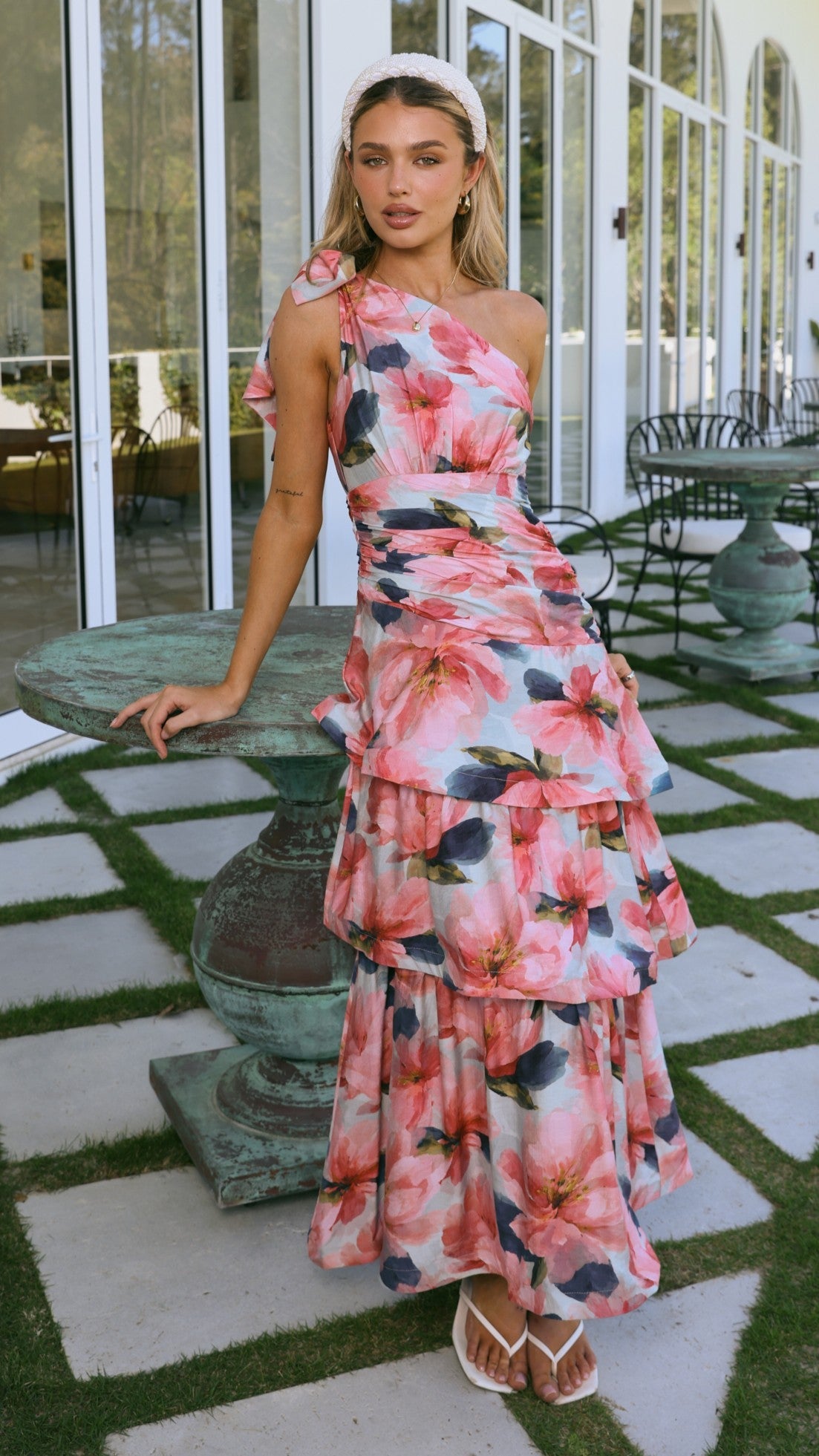 Odilie One Shoulder Maxi Dress - Azure Bloom