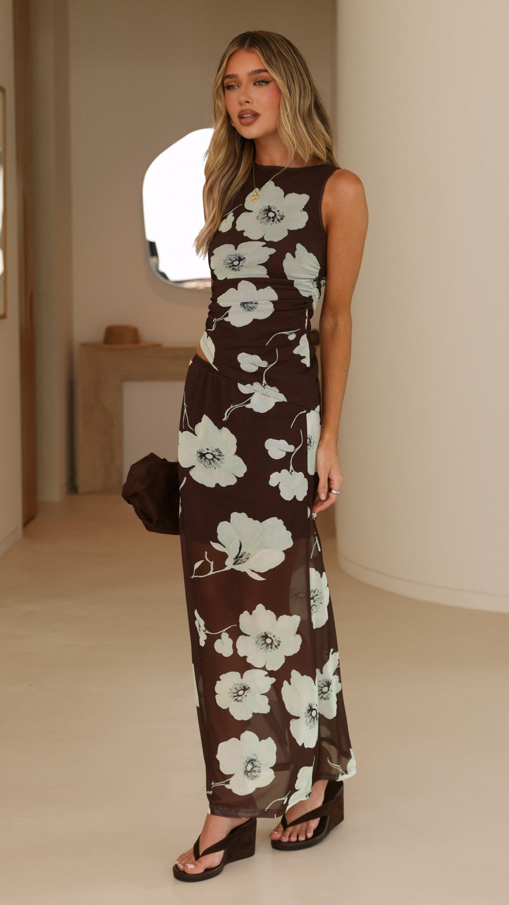 Onella Sheer Maxi Skirt - Mocha Blossom
