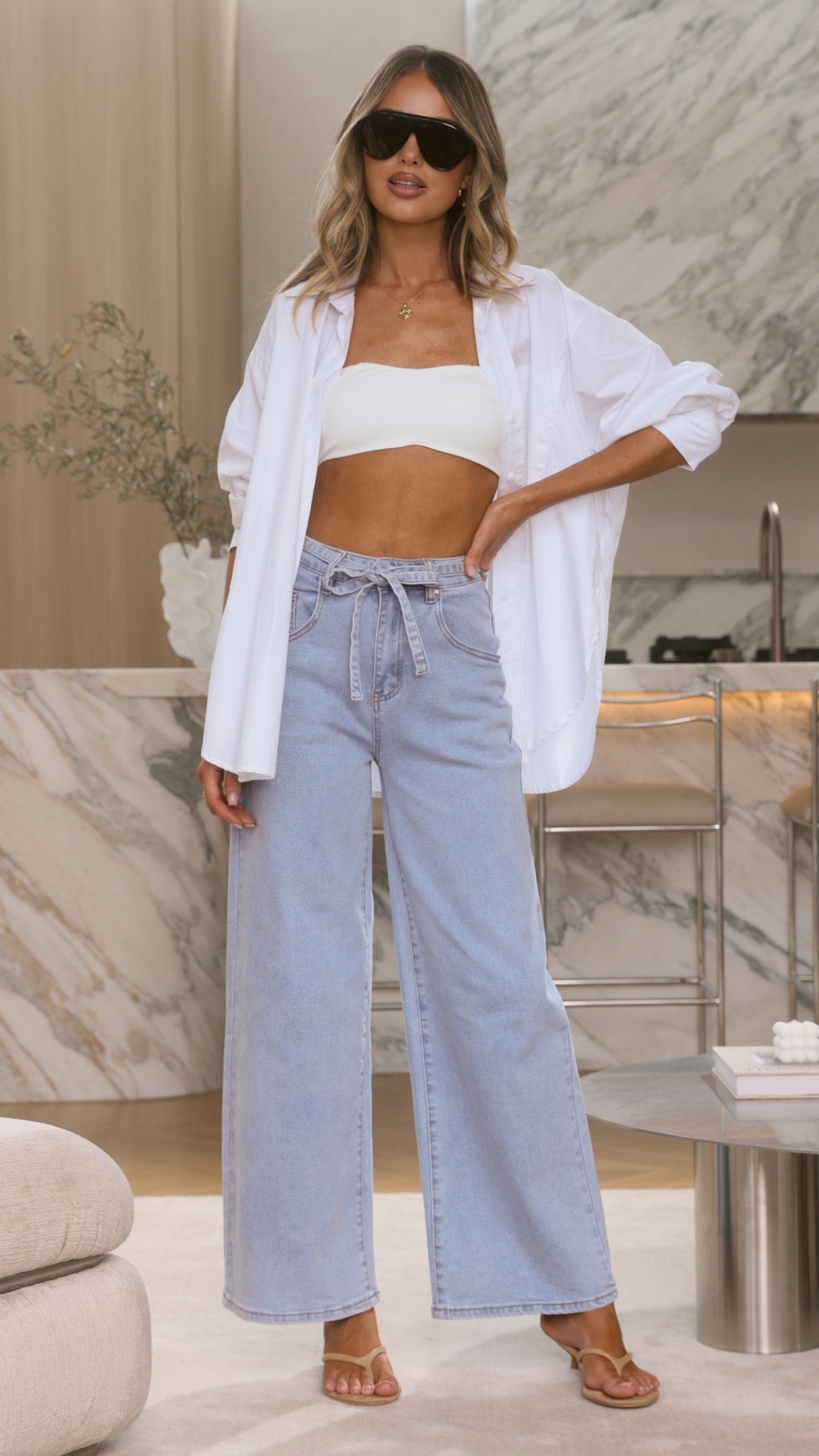 Nyra Wide Leg Jeans - Light Denim