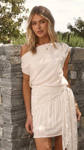 Laia Off Shoulder Mini Dress and Fringe Scarf - White