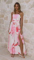 Carson Front Split Strapless Jumpsuit - Pink Floral