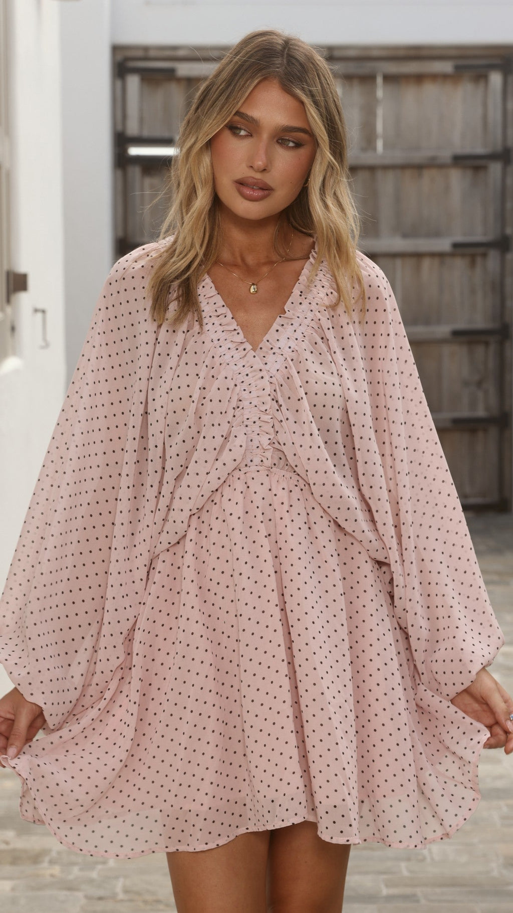 Marzie Mini Dress - Light Pink Polka