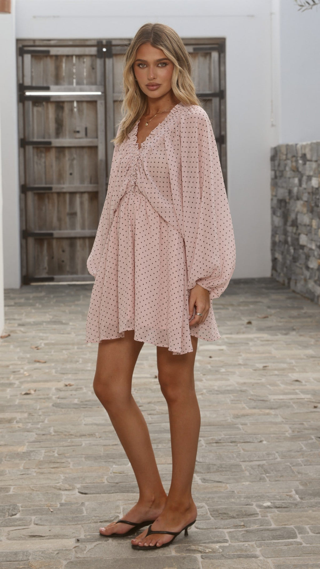 Marzie Mini Dress - Light Pink Polka