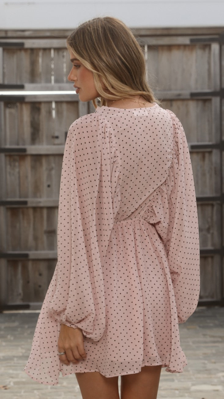 Marzie Mini Dress - Light Pink Polka