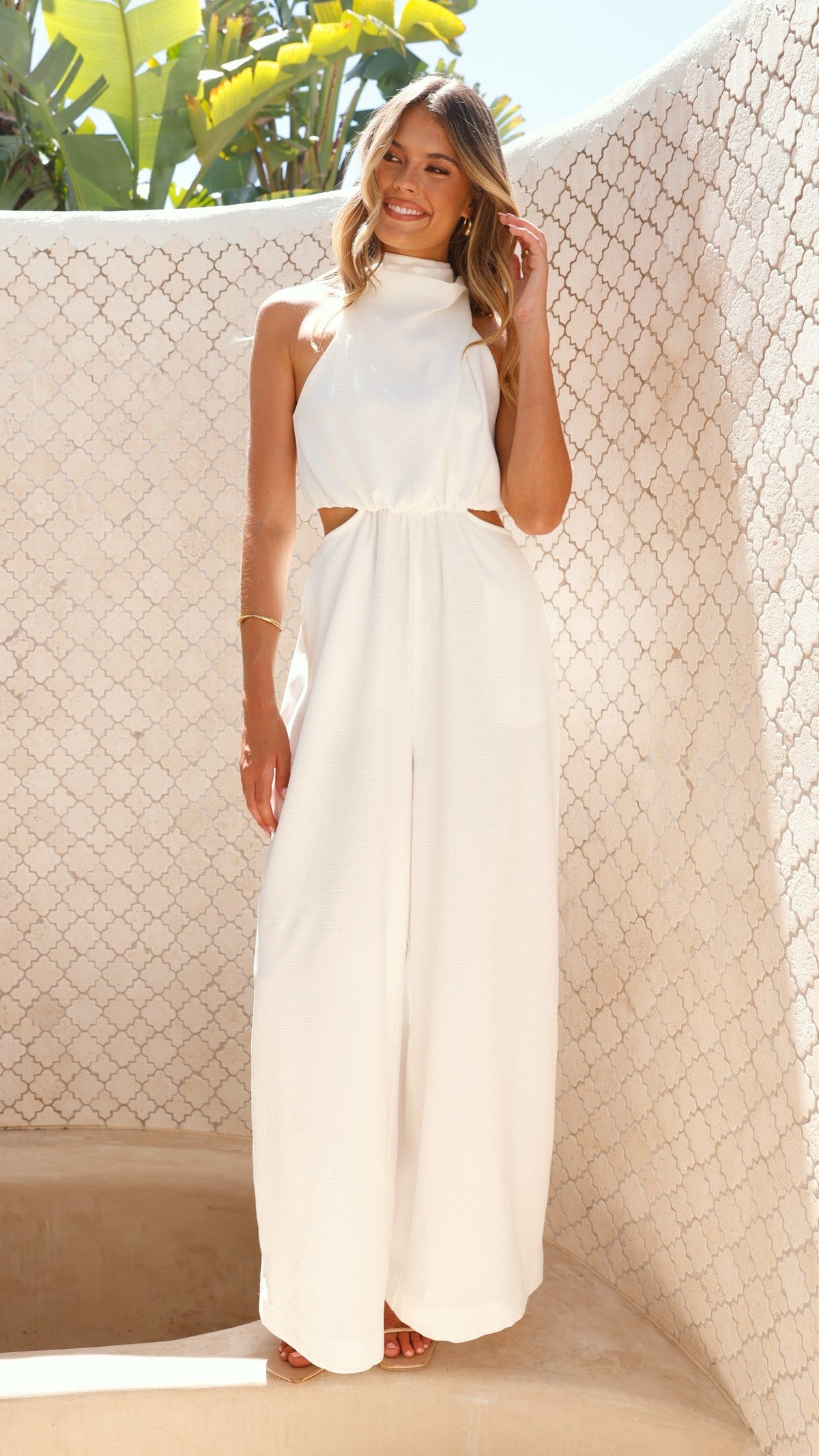 Lara Halter Neck Wide Leg Jumpsuit - White