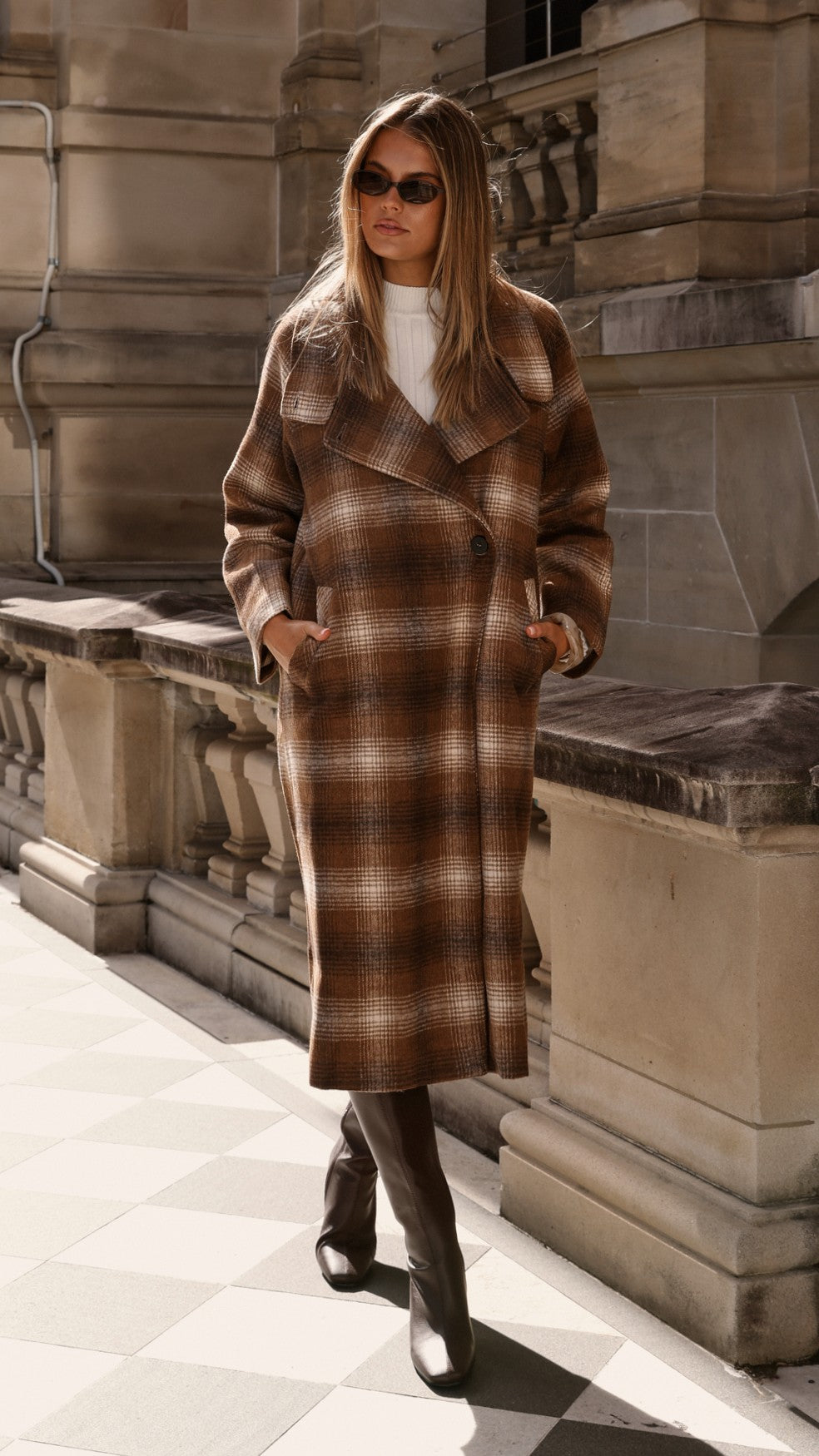 Haruna Coat - Brown / Beige Plaid Print