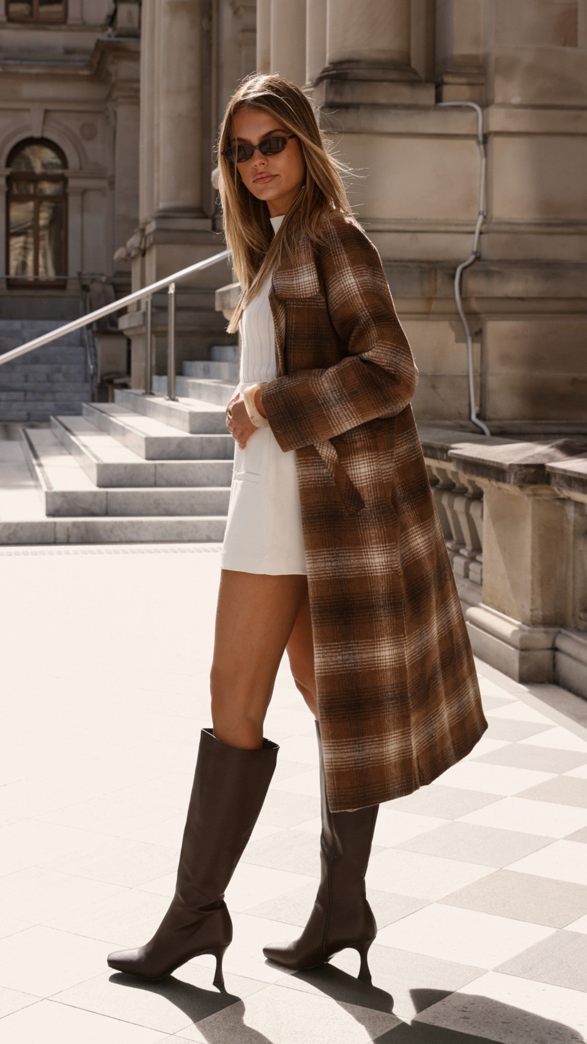 Haruna Coat - Brown / Beige Plaid Print