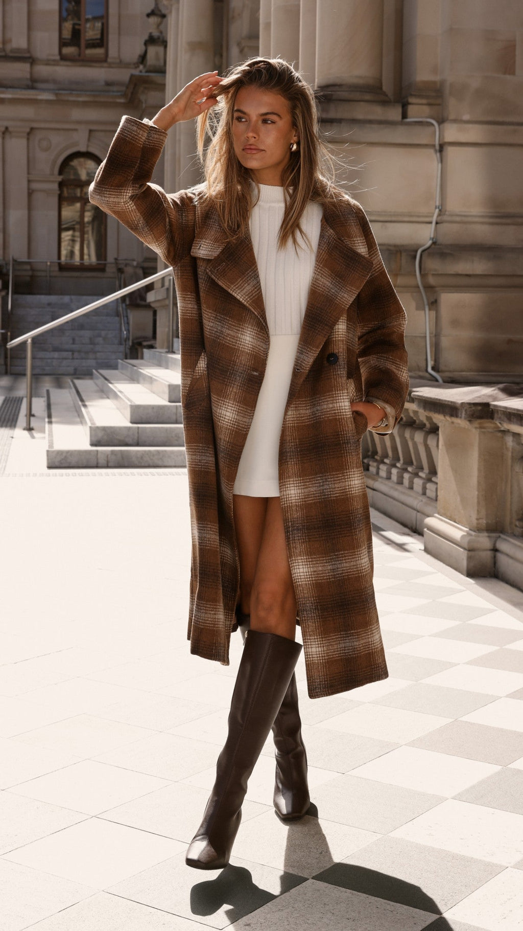 Haruna Coat - Brown / Beige Plaid Print