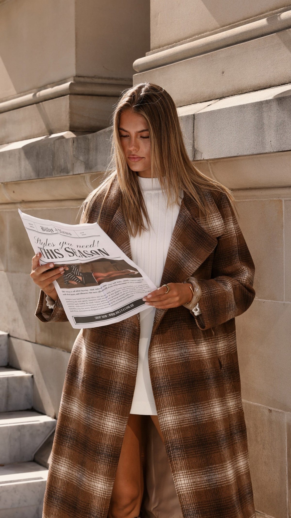 Haruna Coat - Brown / Beige Plaid Print