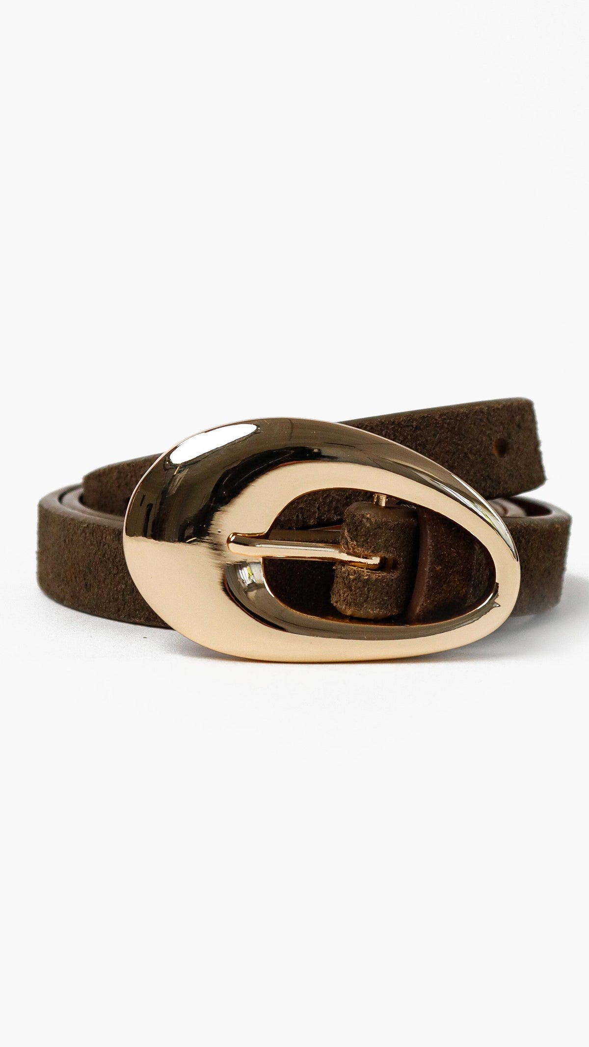 Celina Organic Buckle Belt - Olive Genuine Leather