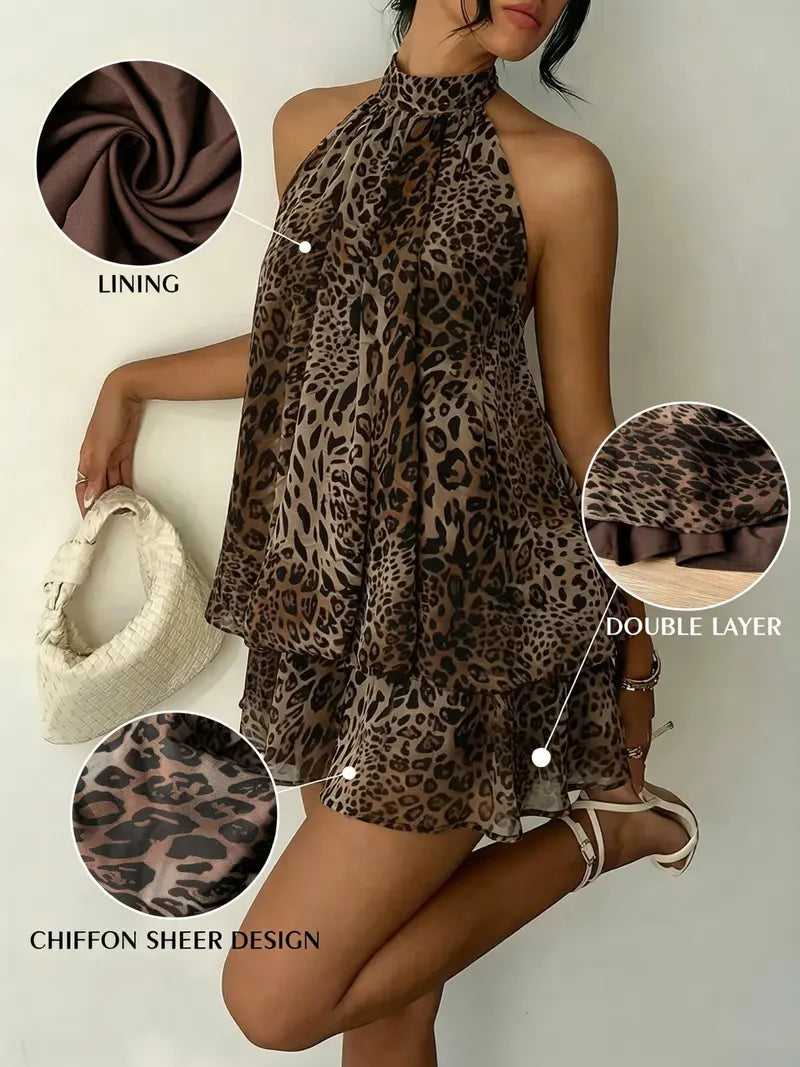 Summer Fashion Party Halter Neck Tie Back Mini Dress
