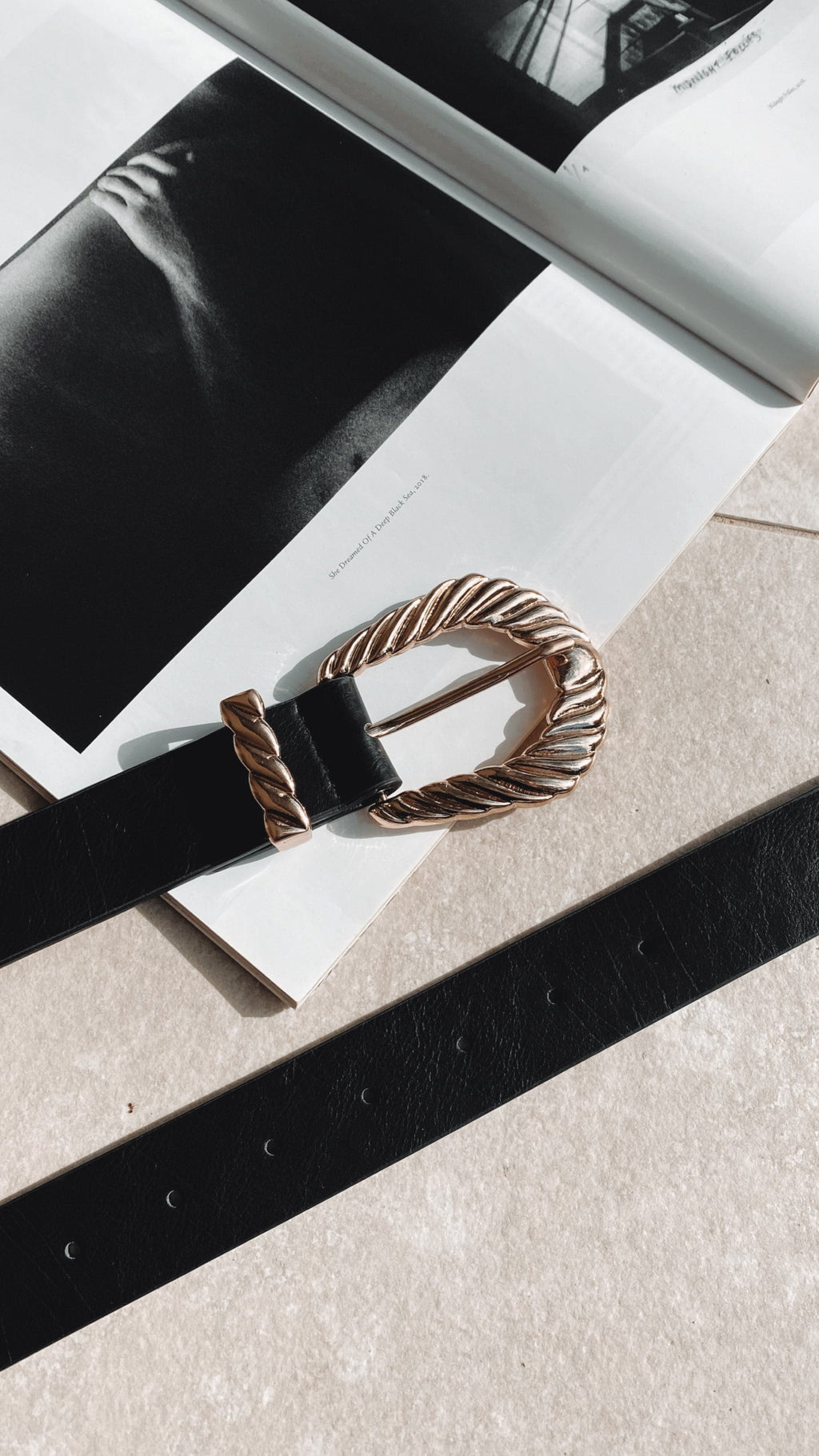 Amelie Twist Buckle Belt - Black/Gold