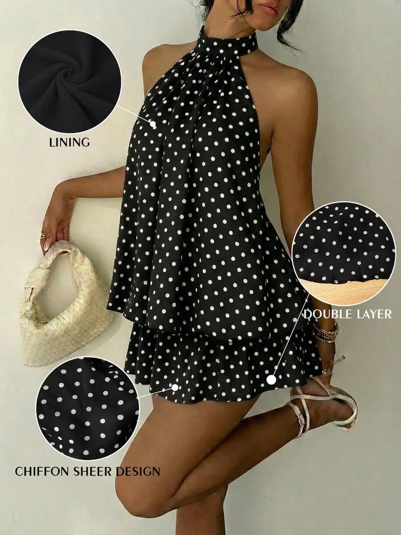 Summer Fashion Party Halter Neck Tie Back Mini Dress