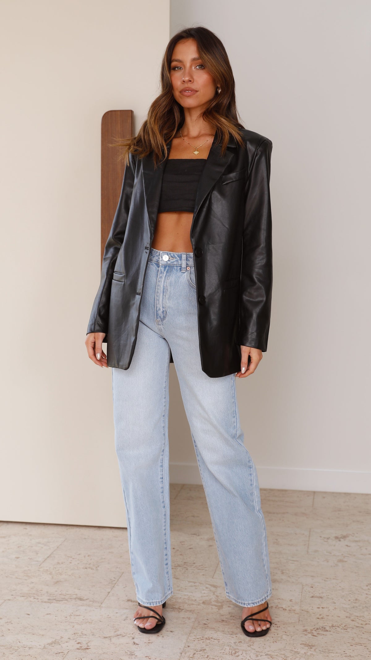Belinda Faux Leather Blazer - Black
