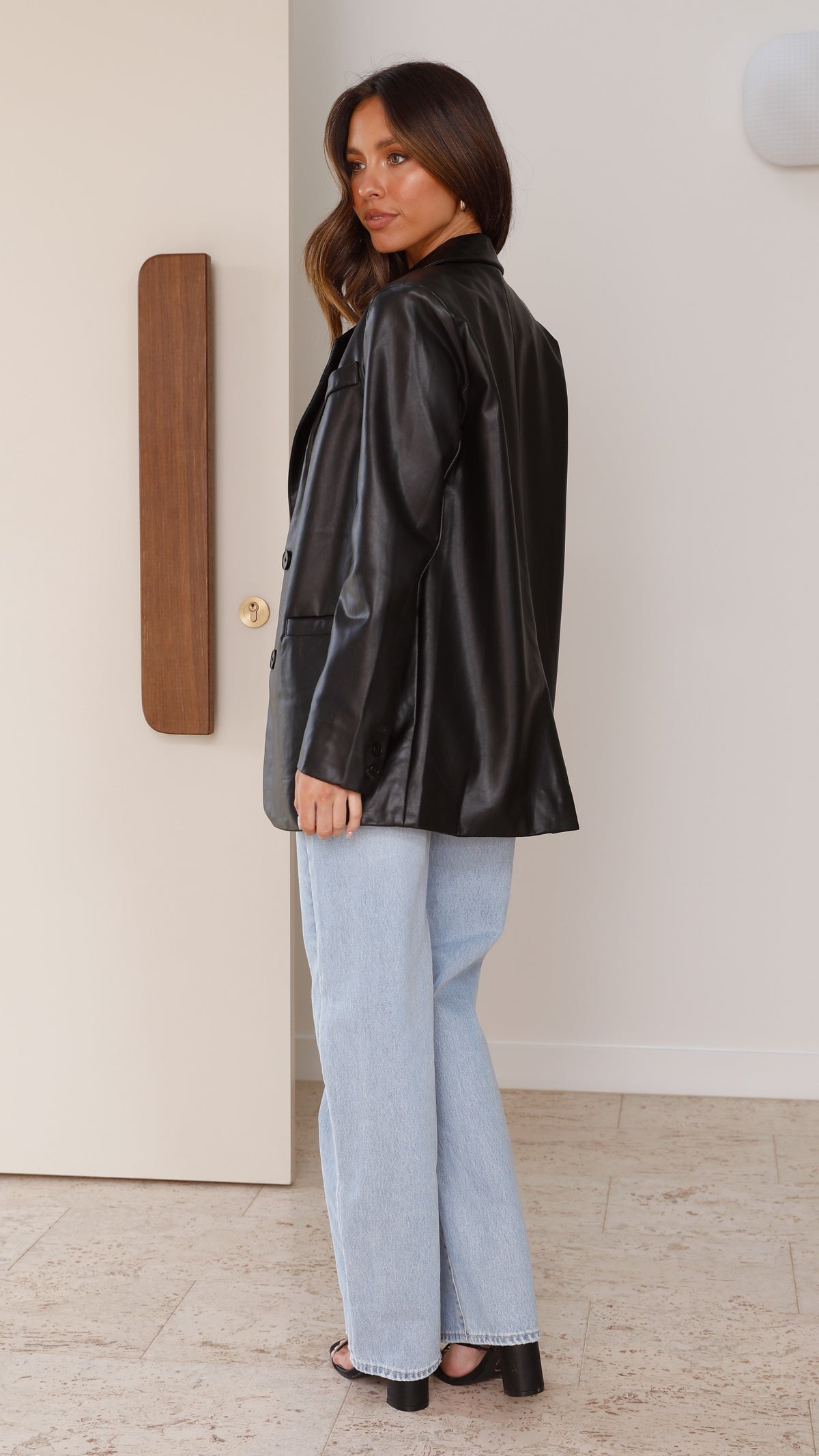 Belinda Faux Leather Blazer - Black