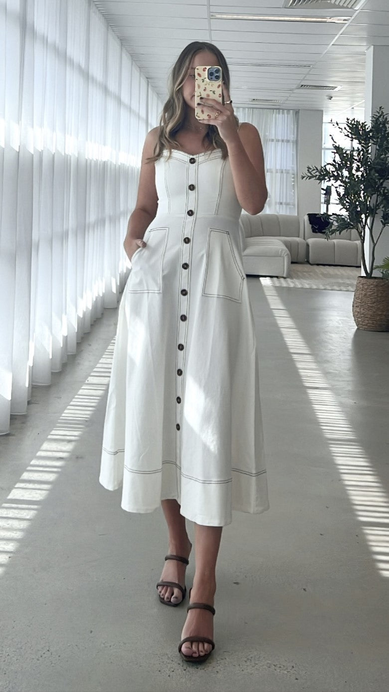 Indigo Midi Dress - White Denim