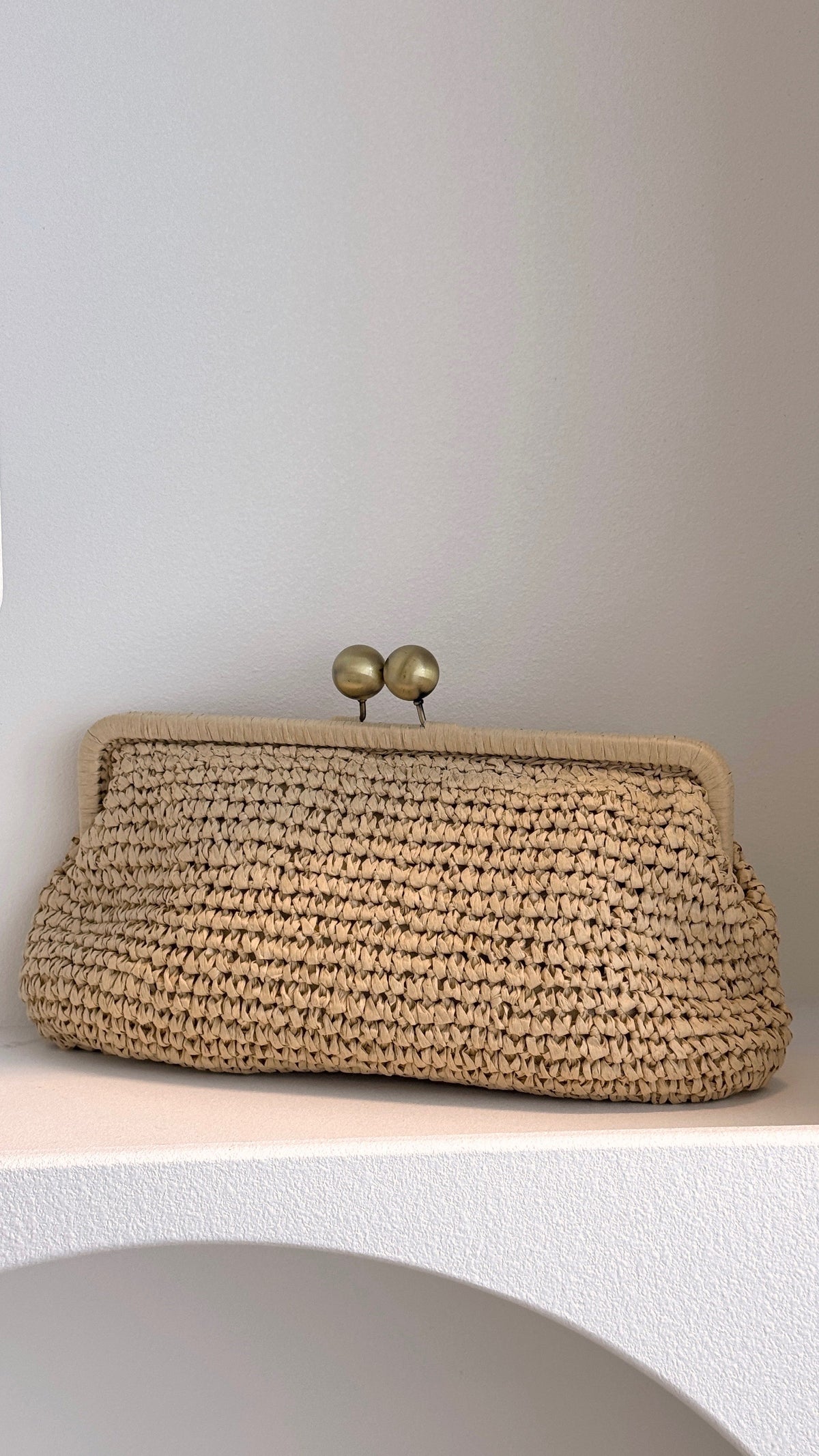 Clip Top Elongated Clutch - Natural