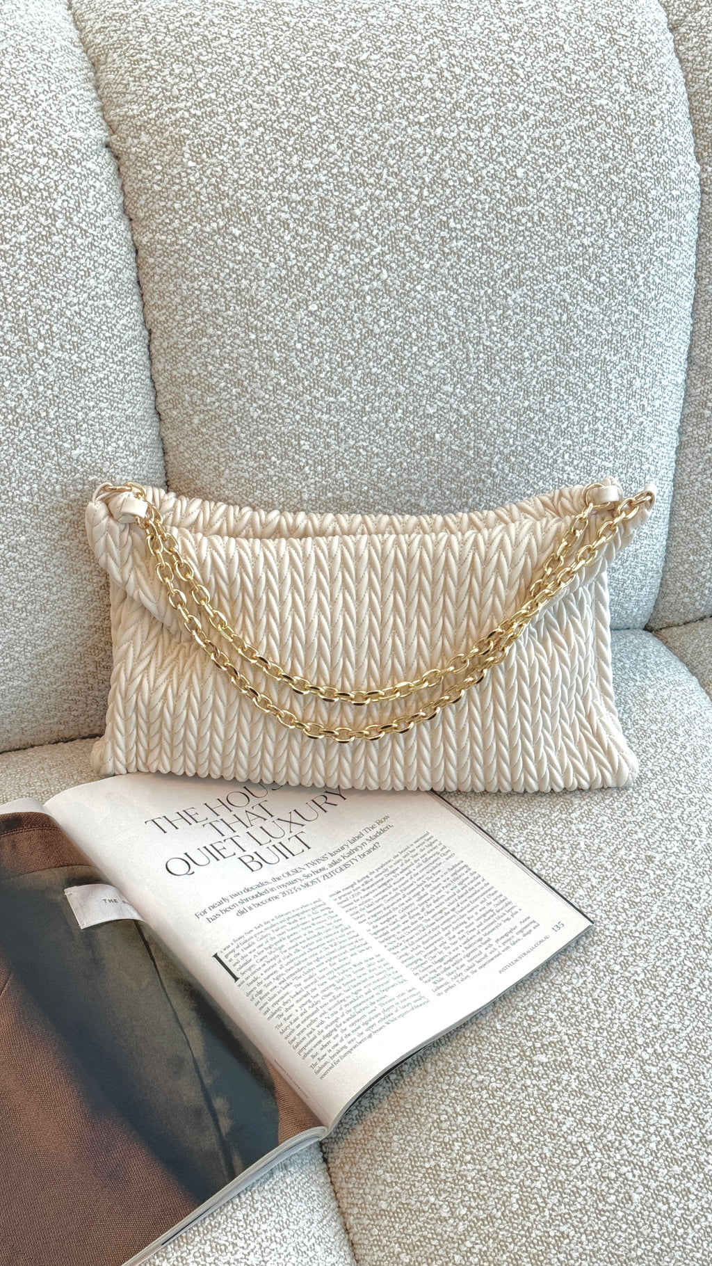Arrow Weave Shoulder Bag - Stone