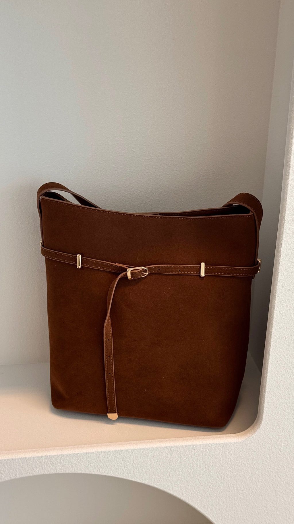 Leonie Belt Buckle Bag - Brown Suede