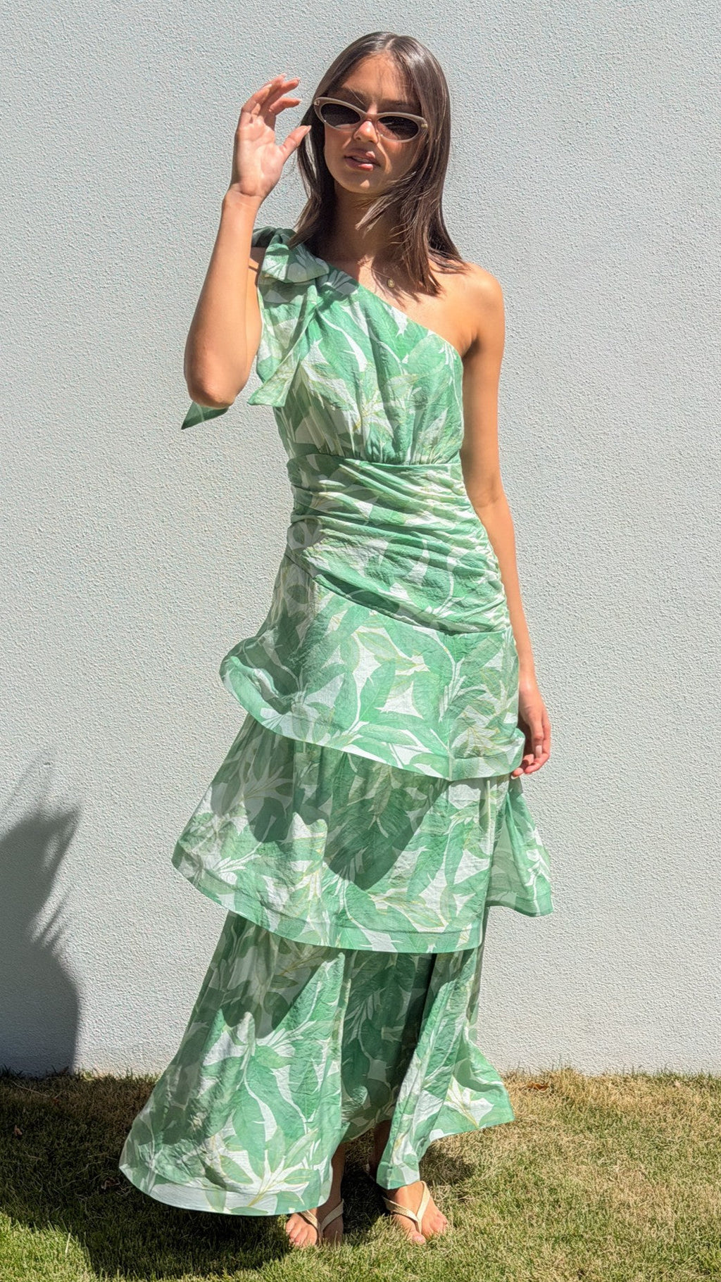 Odilie One Shoulder Maxi Dress - Green Paradise