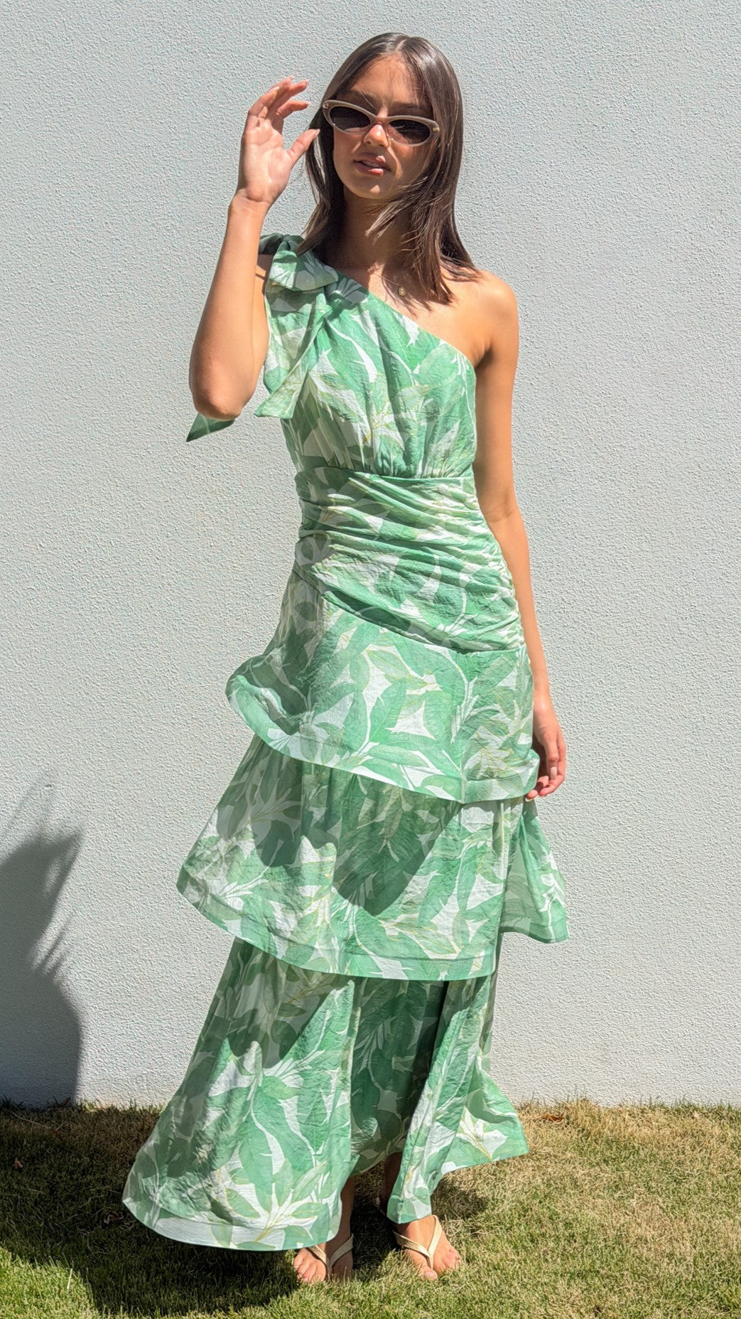 Odilie One Shoulder Maxi Dress - Green Paradise