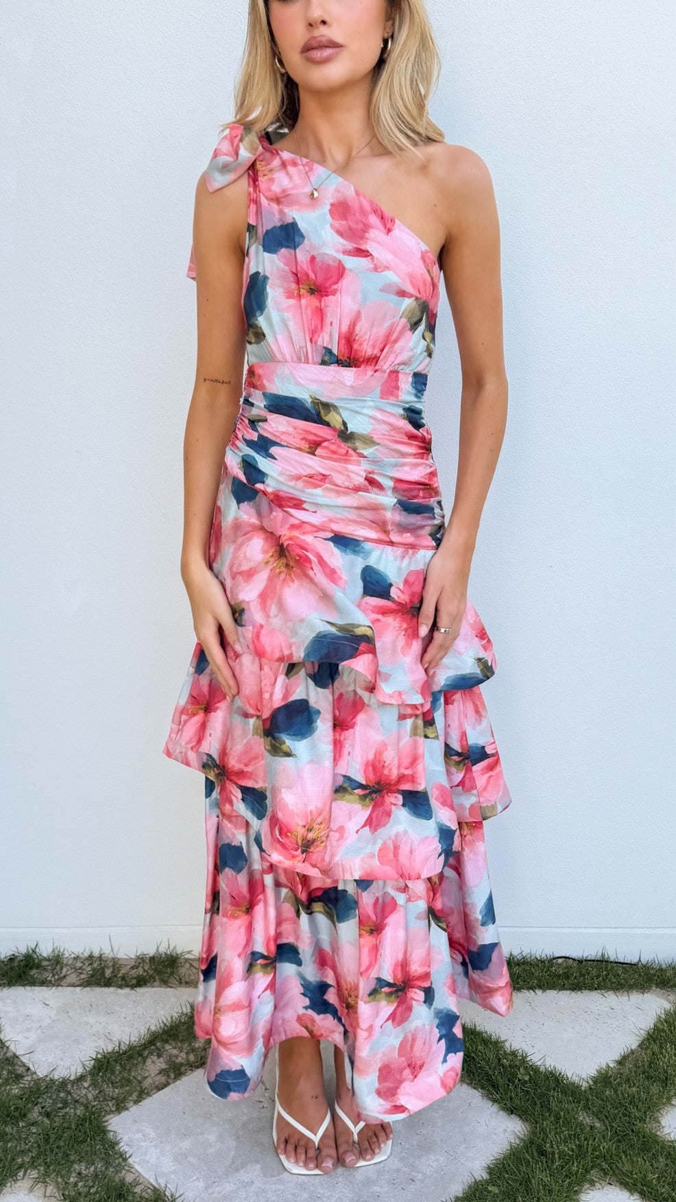 Odilie One Shoulder Maxi Dress - Azure Bloom