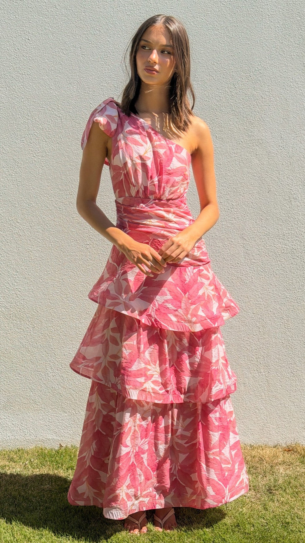 Odilie One Shoulder Maxi Dress - Pink Paradise