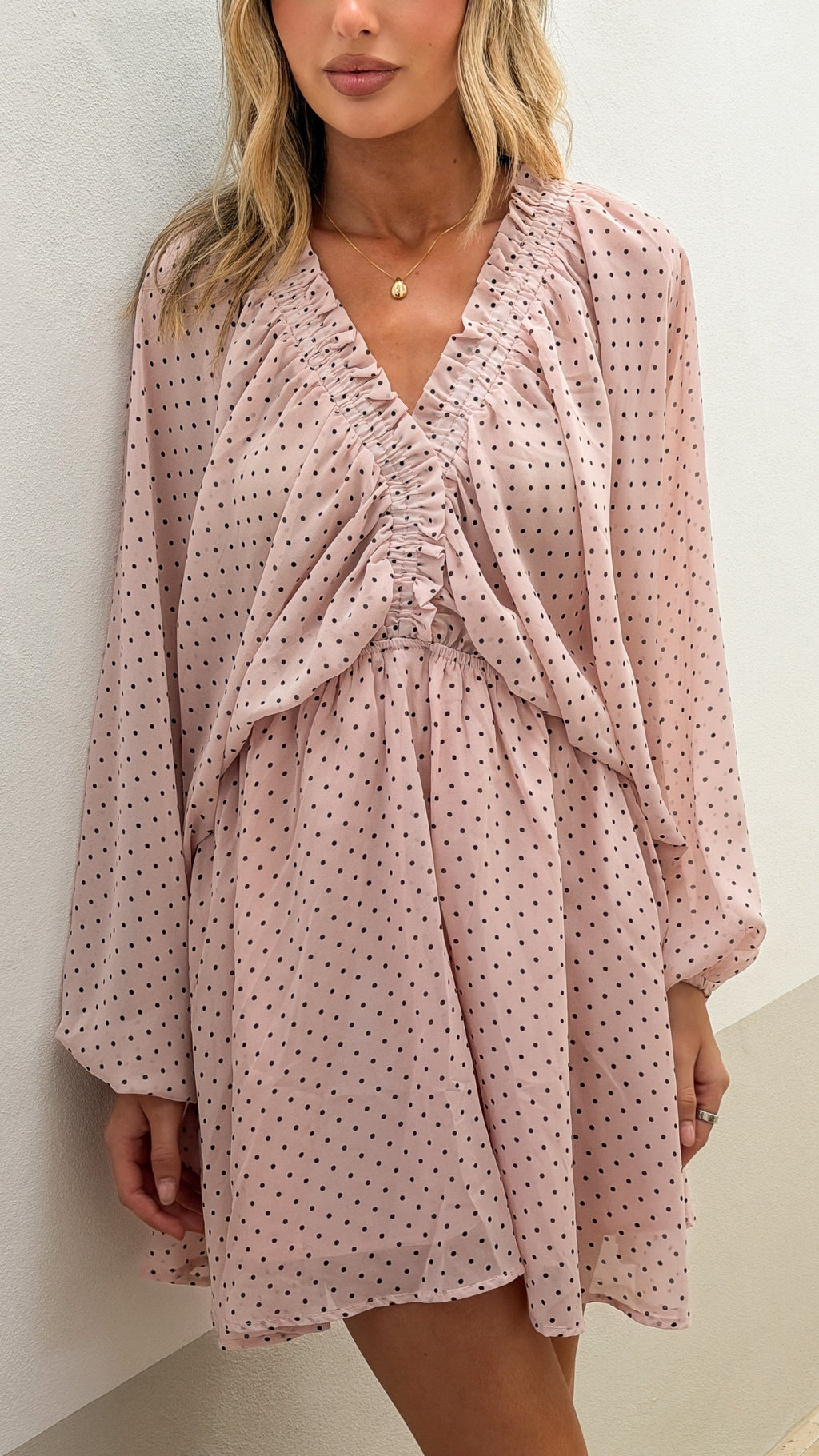 Marzie Mini Dress - Light Pink Polka