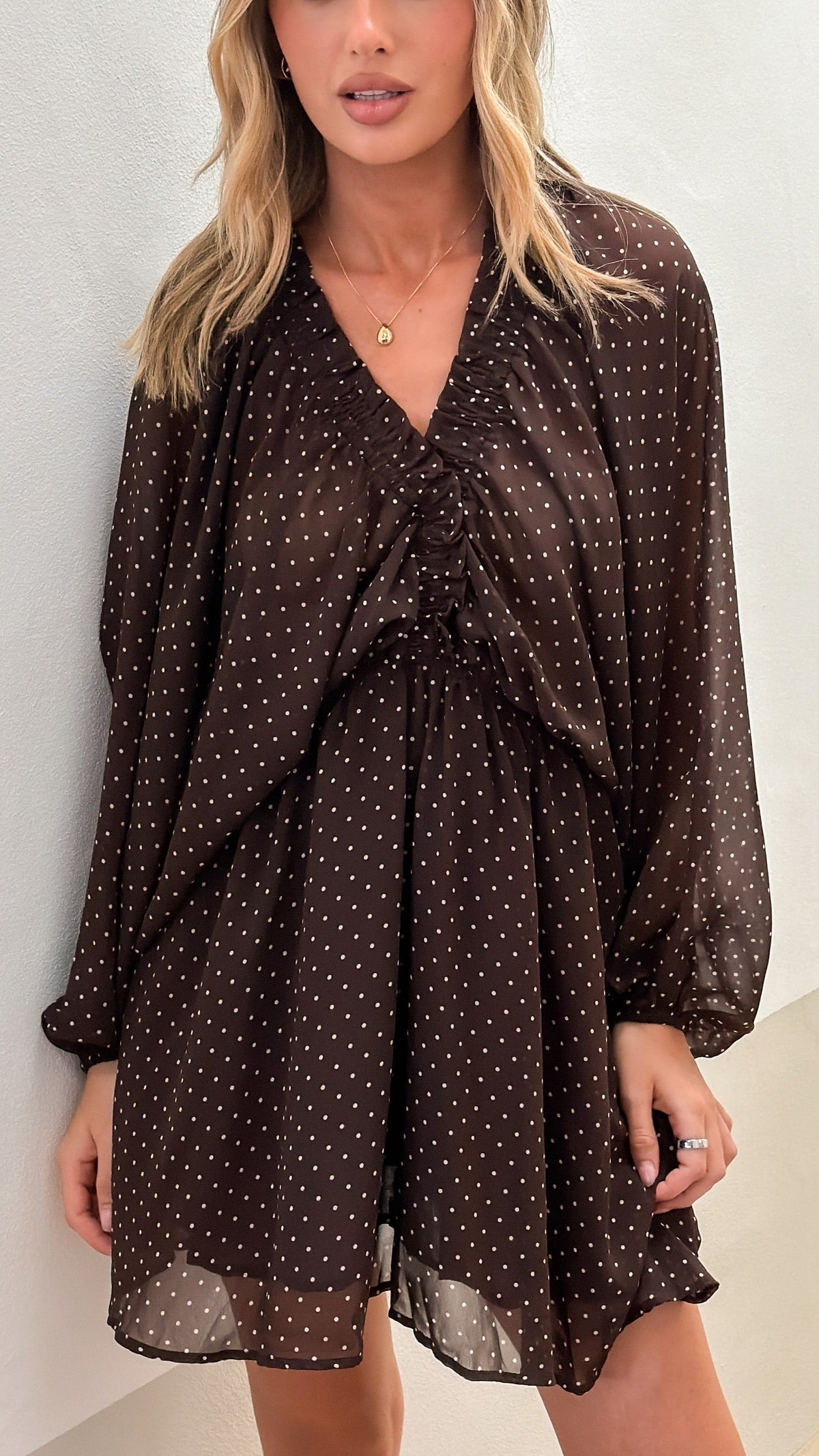 Marzie Mini Dress - Chocolate Polka