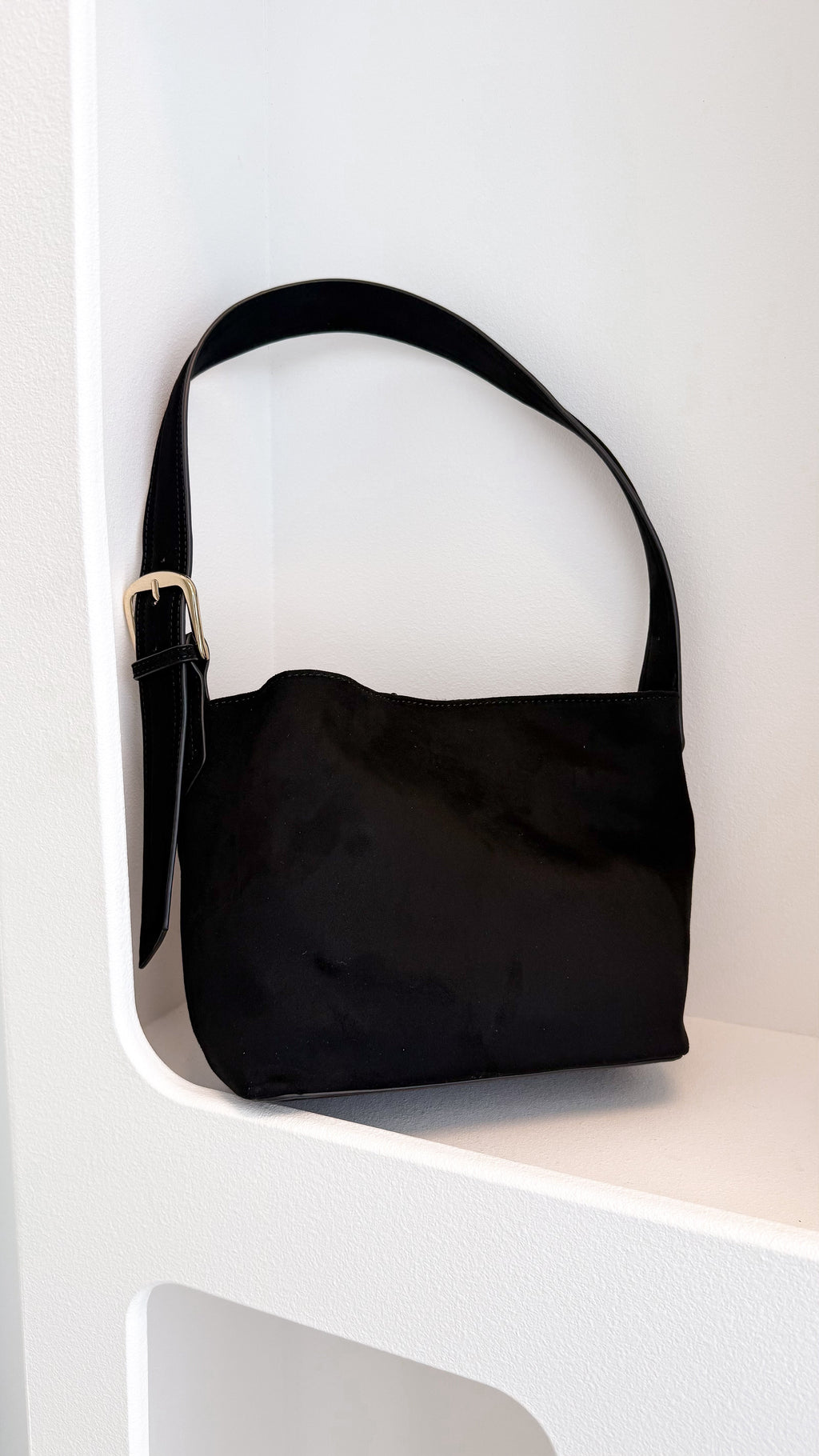 Freya Shoulder Bag - Black Suede