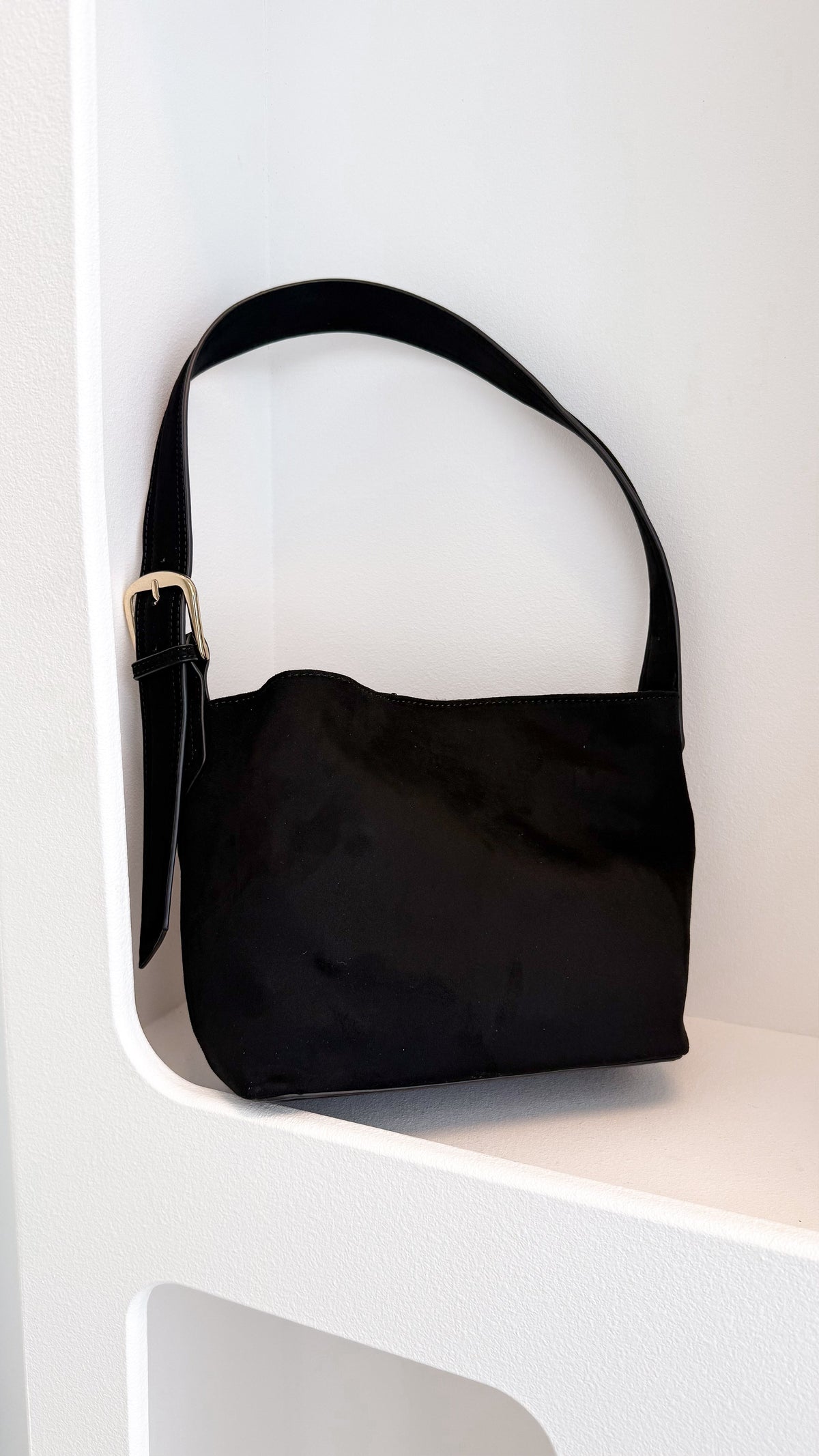 Freya Shoulder Bag - Black Suede
