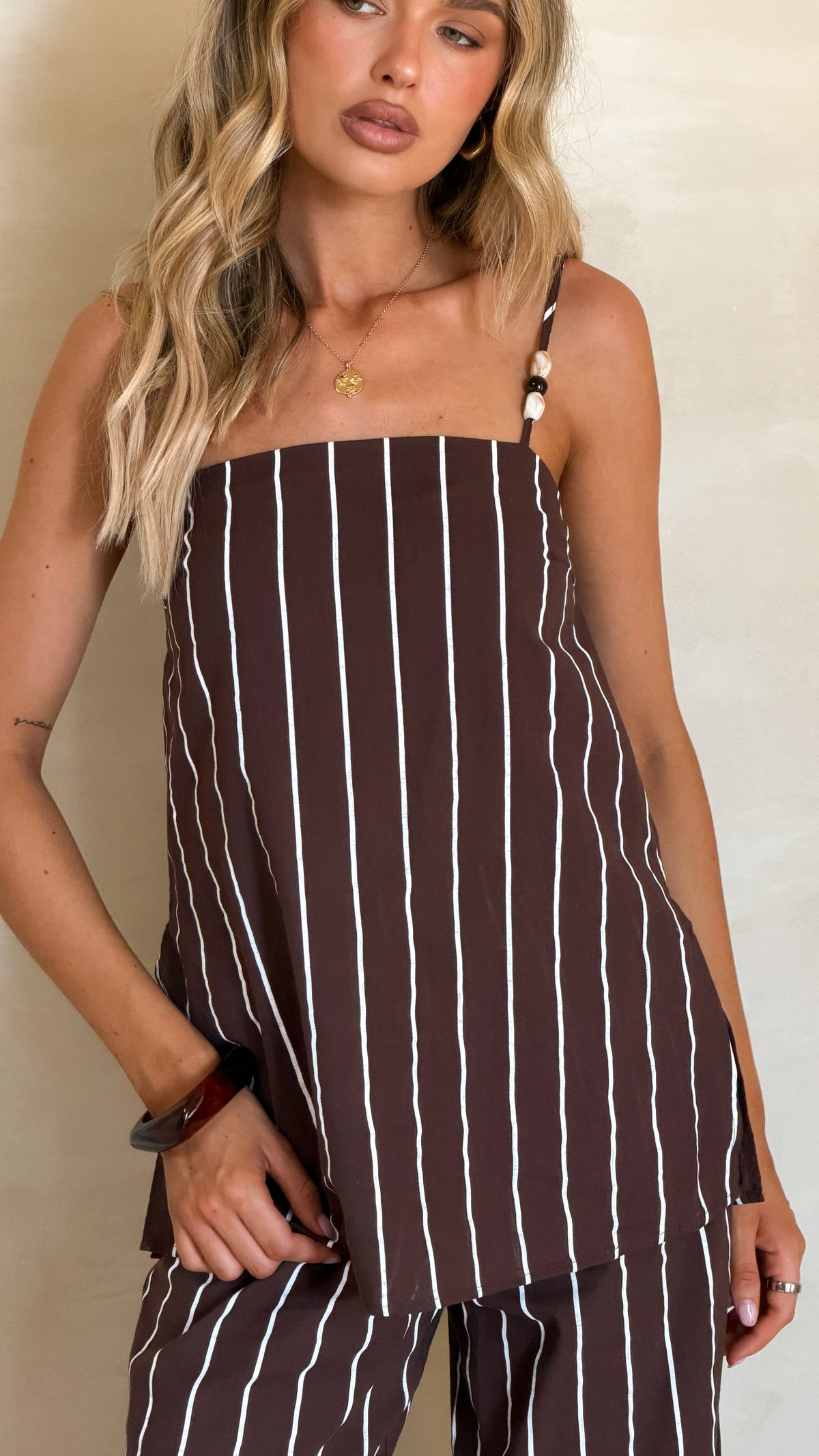 Rubi Top and Pants Set - Choc/White Stripe