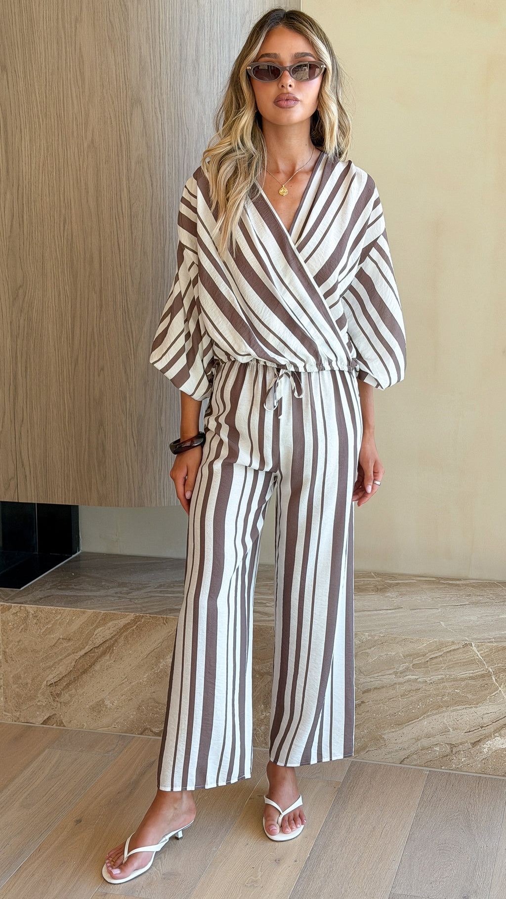 Millie Pants - Taupe/White Stripe