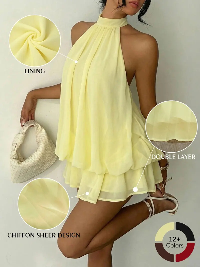 Summer Fashion Party Halter Neck Tie Back Mini Dress