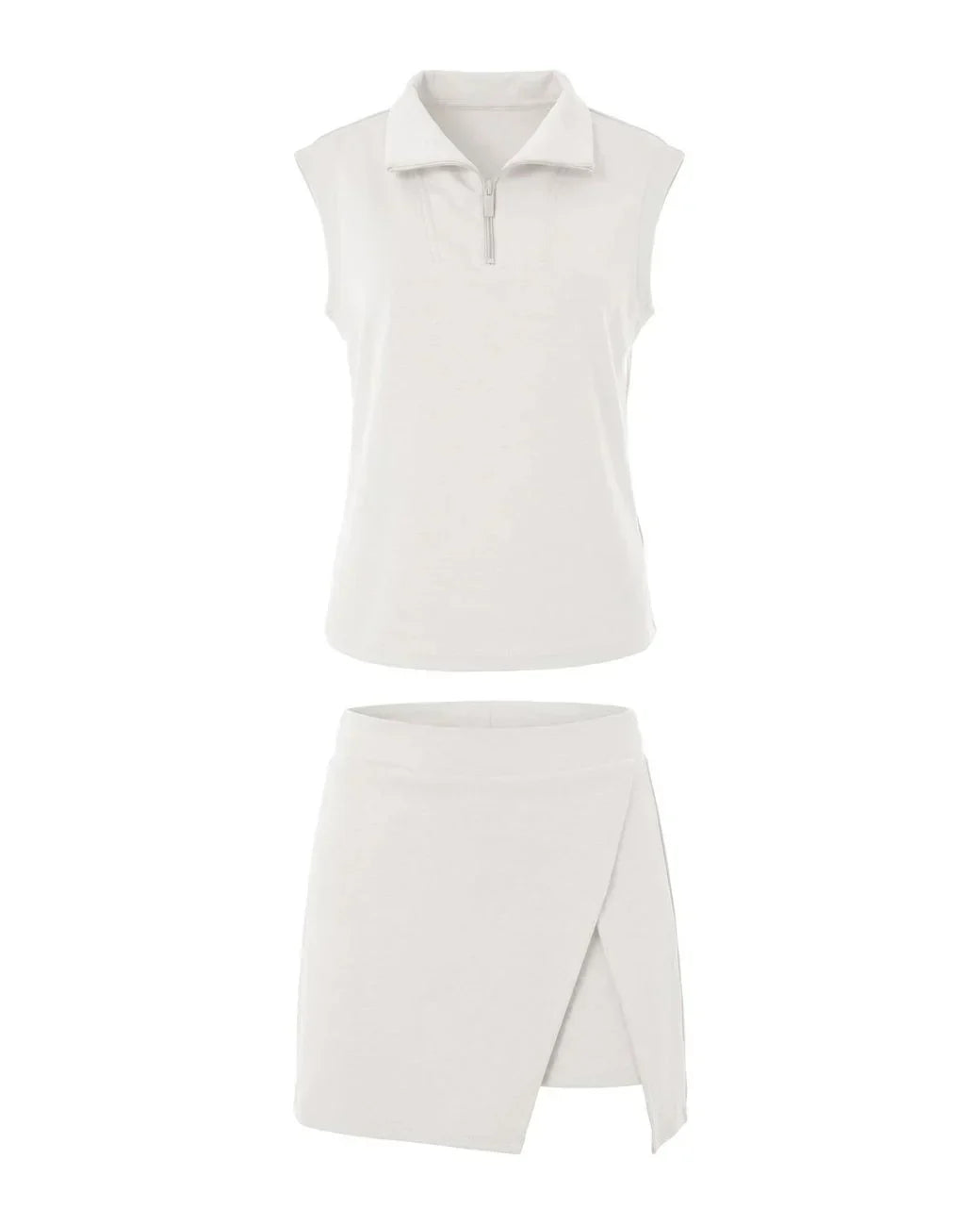 Women’s Summer 2 Piece Skirt Set – Sleeveless Half Zip Tennis Outfit
