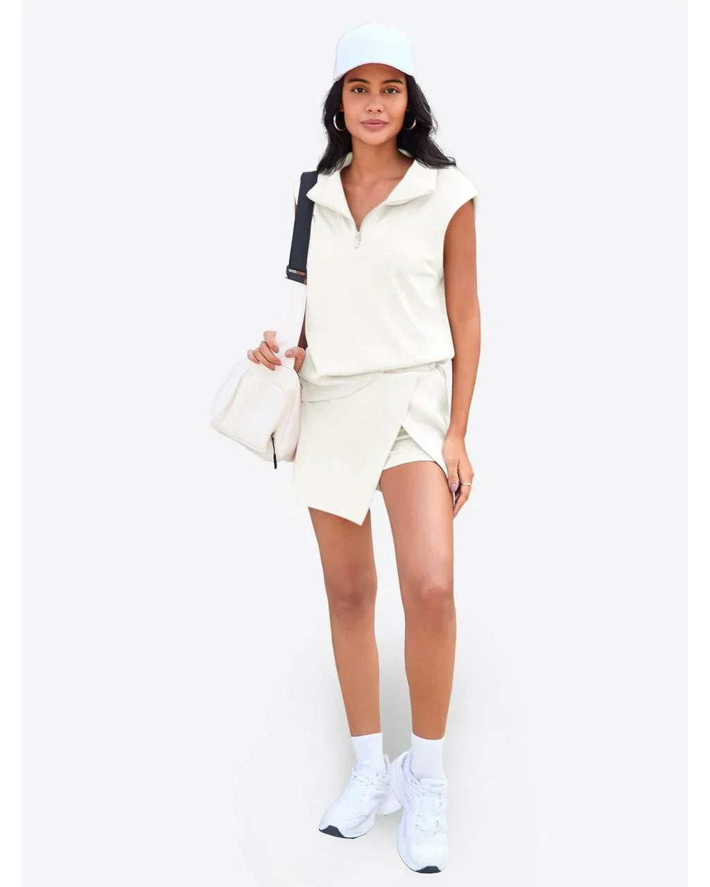 Women’s Summer 2 Piece Skirt Set – Sleeveless Half Zip Tennis Outfit