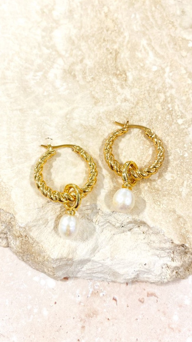 Twist Pearl Drop Earrings - Gold/Pearl